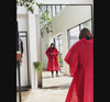 Quilted French Tulle Coat in Empress Red